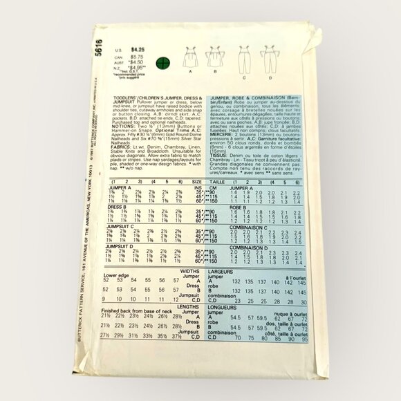 Vintage 1980s Butterick Sewing Pattern 5616 Toddler Jumper Dress Jumpsuit Sz 1-3 - Picture 2 of 2